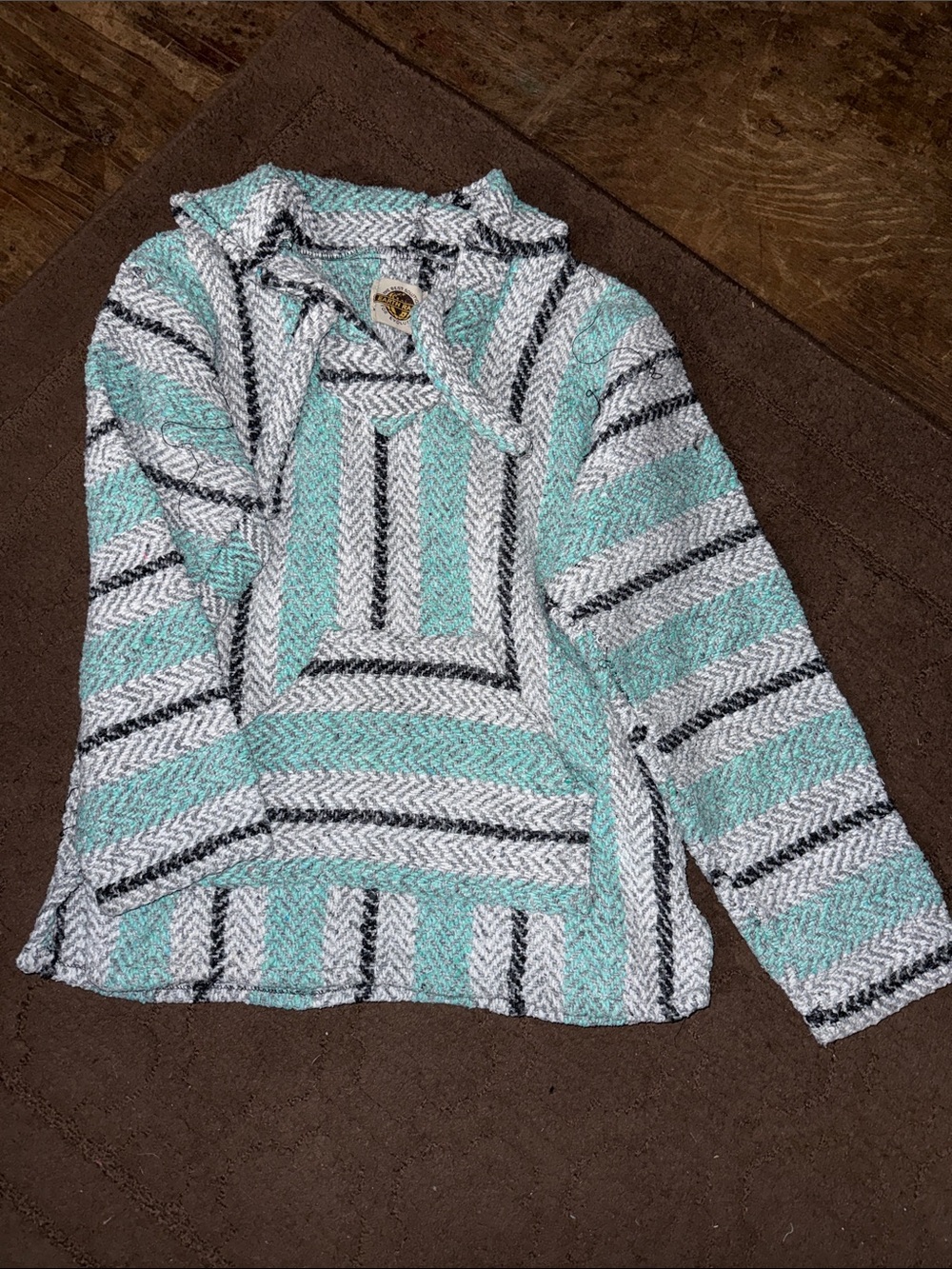 Striped Cozy Baja Pullover Sweater - Mint & White